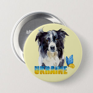 Beautiful Watercolor Ukraine Dog and Butterfly Button