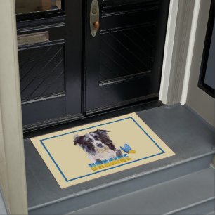 Beautiful Watercolor Ukraine Dog and Butterfly Doormat
