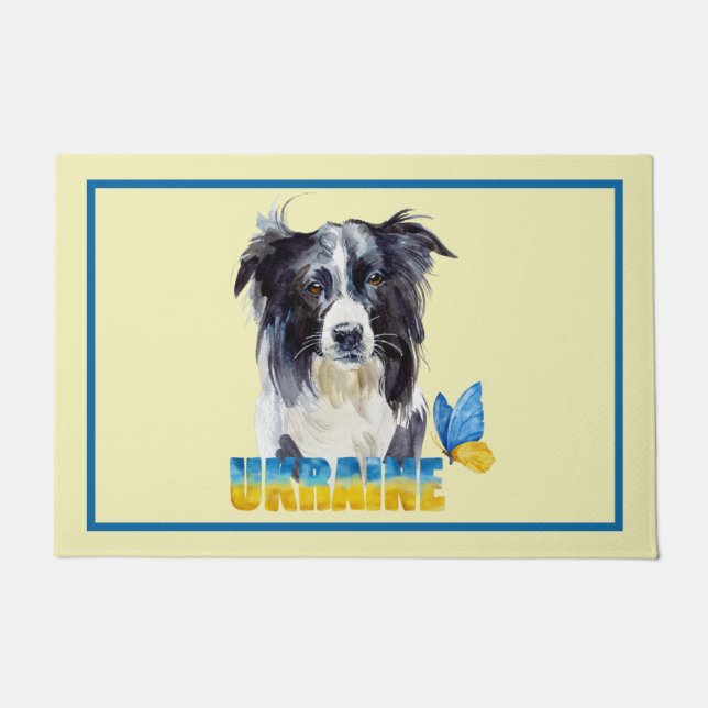 Beautiful Watercolor Ukraine Dog and Butterfly  Doormat (Front)
