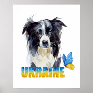 Beautiful Watercolor Ukraine Dog and Butterfly   Poster