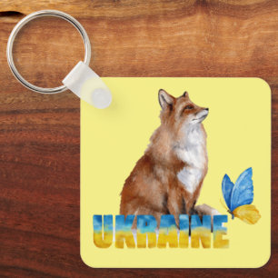 Beautiful Watercolor Ukraine Fox and Butterfly Keychain