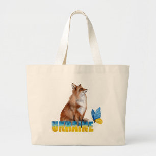 Beautiful Watercolor Ukraine Fox and Butterfly Large Tote Bag
