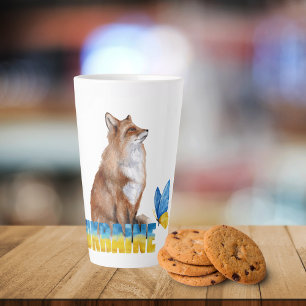 Beautiful Watercolor Ukraine Fox and Butterfly Latte Mug