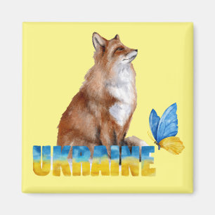 Beautiful Watercolor Ukraine Fox and Butterfly Magnet