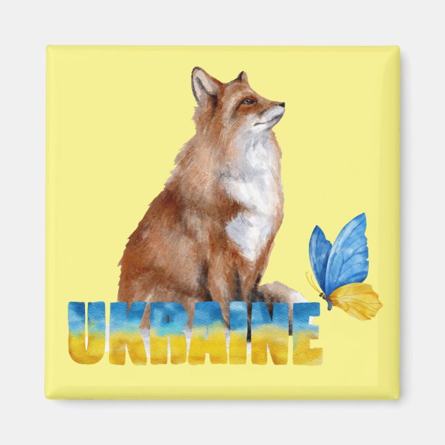 Beautiful Watercolor Ukraine Fox and Butterfly  Magnet (Front)