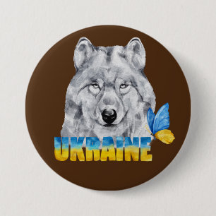 Beautiful Watercolor Ukraine Wolf and Butterfly Button