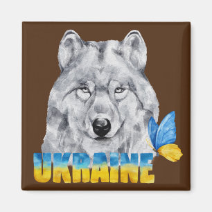 Beautiful Watercolor Ukraine Wolf and Butterfly Magnet