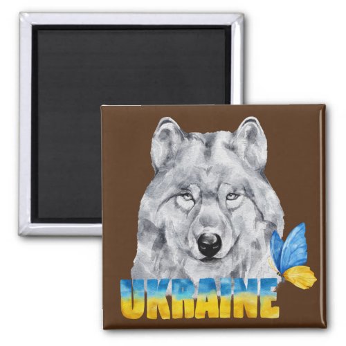 Beautiful Watercolor Ukraine Wolf and Butterfly  Magnet