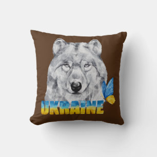 Beautiful Watercolor Ukraine Wolf and Butterfly Throw Pillow
