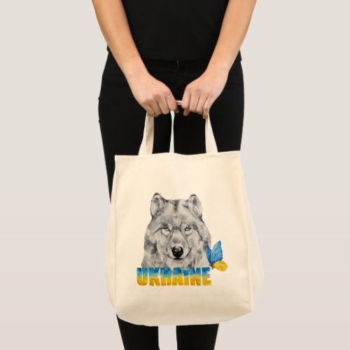 Beautiful Watercolor Ukraine Wolf and Butterfly  Tote Bag