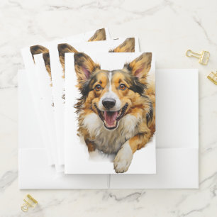BEAUTIFUL WATERCOLOR WELSH CORGI DOG POCKET FOLDER