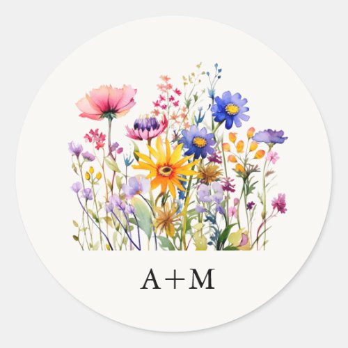 Beautiful Watercolor Wildflower Botanica Wedding  Classic Round Sticker