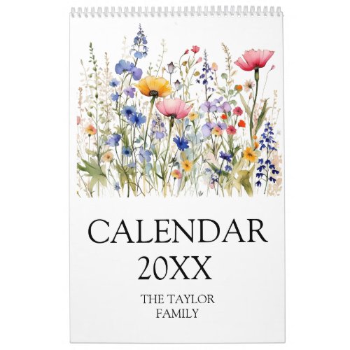 Beautiful Watercolor Wildflower Botanical Garden Calendar