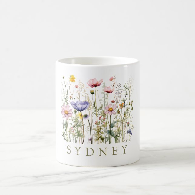 Beautiful Watercolor Wildflower Botanical Garden Coffee Mug (Center)