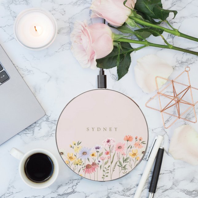 Beautiful Watercolor Wildflower Botanical Garden Wireless Charger (Creator Uploaded)