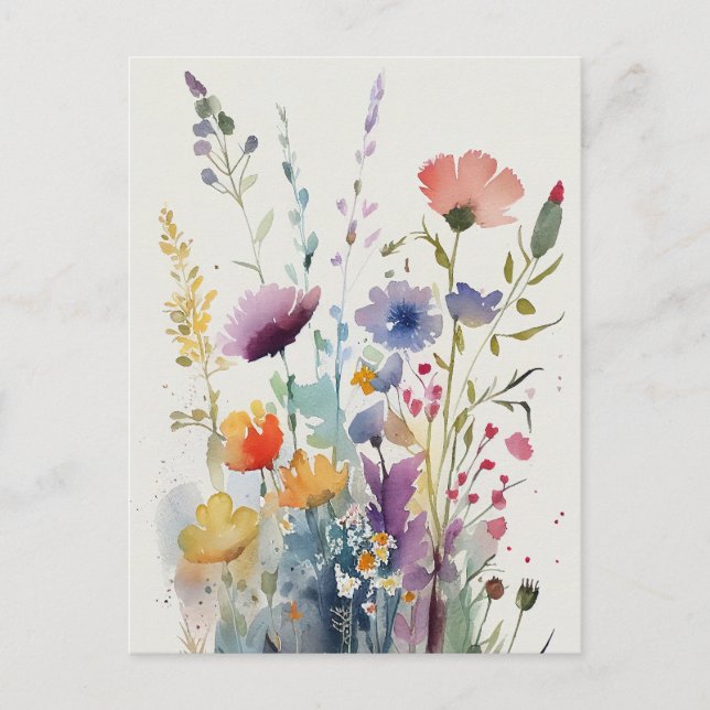 Beautiful Watercolor Wildflowers Postcard (Front)