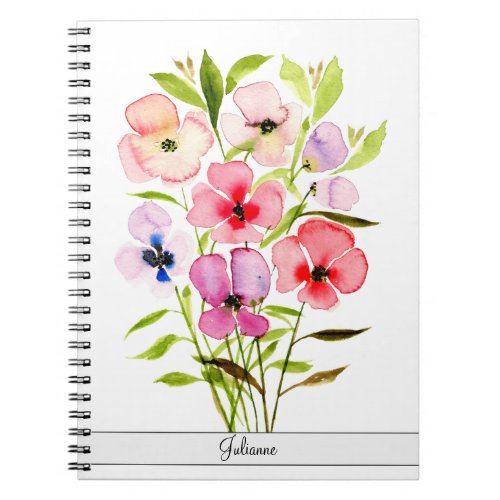 Beautiful Watercolor Wildflowers with Name Notebook