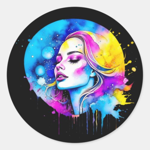 Beautiful Watercolor Woman Abstract Classic Round Sticker
