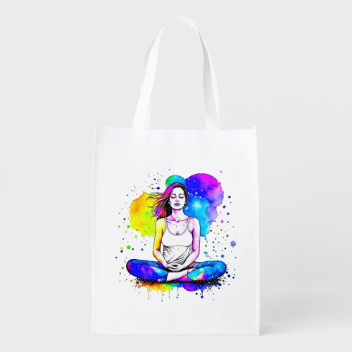Beautiful Watercolor Woman Abstract Grocery Bag