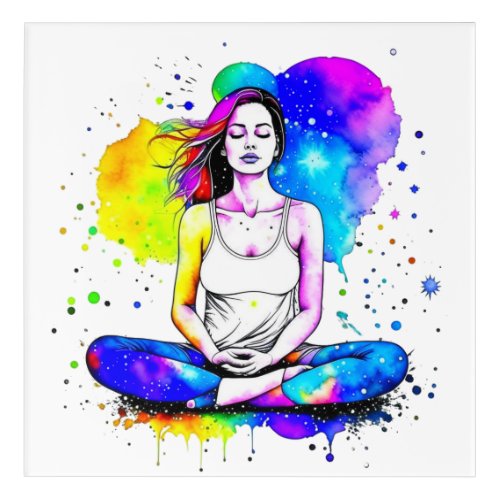 Beautiful Watercolor Woman Meditating Abstract Acrylic Print