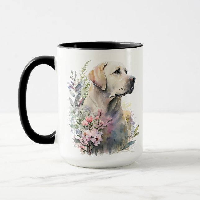 BEAUTIFUL WATERCOLOR YELLOW LABRADOR RETRIEVER DOG MUG (Left)