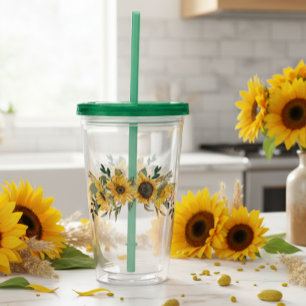 Beautiful Watercolor Yellow Sunflower Floral Acrylic Tumbler