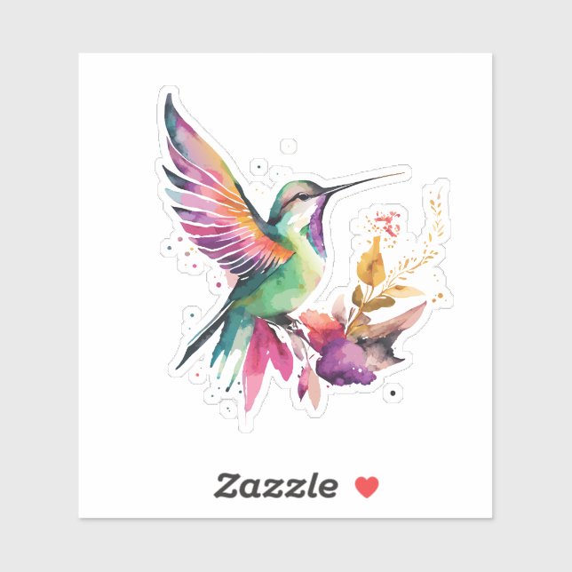 Beautiful watercolors hummingbird illustration sticker (Sheet)