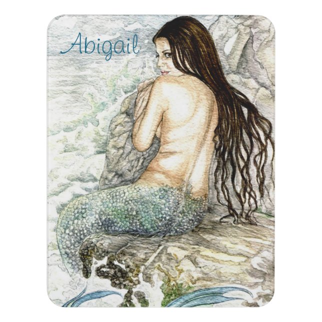 Beautiful watercolour Mermaid Personalized Art Door Sign (Contemporary Vert)