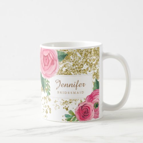 Beautiful Watercolour Roses with Gold Glitter Mug