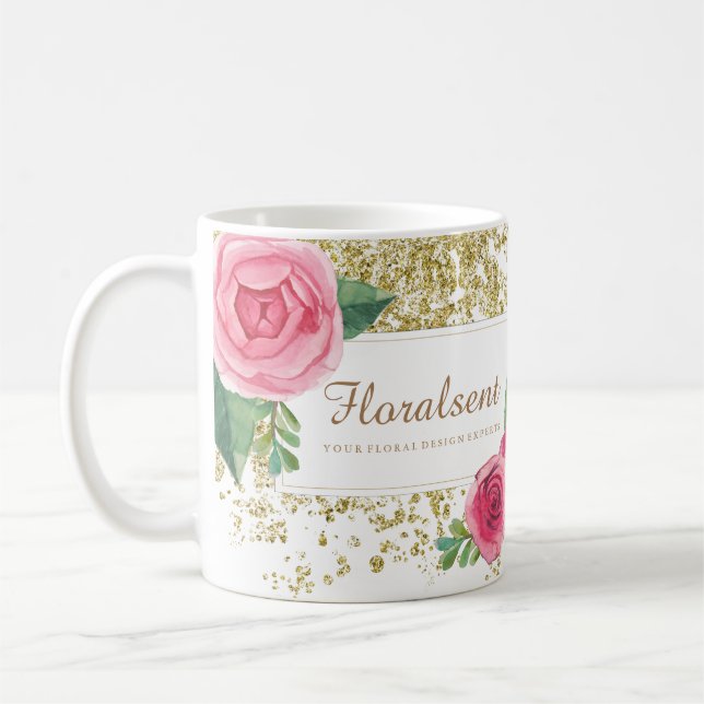Beautiful Watercolour Roses with Gold Glitter Mug (Left)