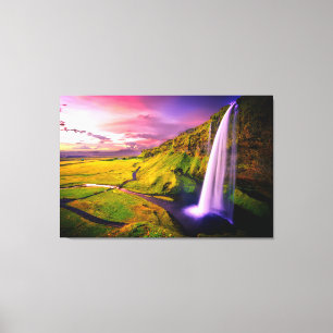 Beautiful Waterfall at Sunset Nature Photography Canvas Print
