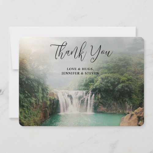 Beautiful Waterfall by a Lush Green Forest Thank You Card