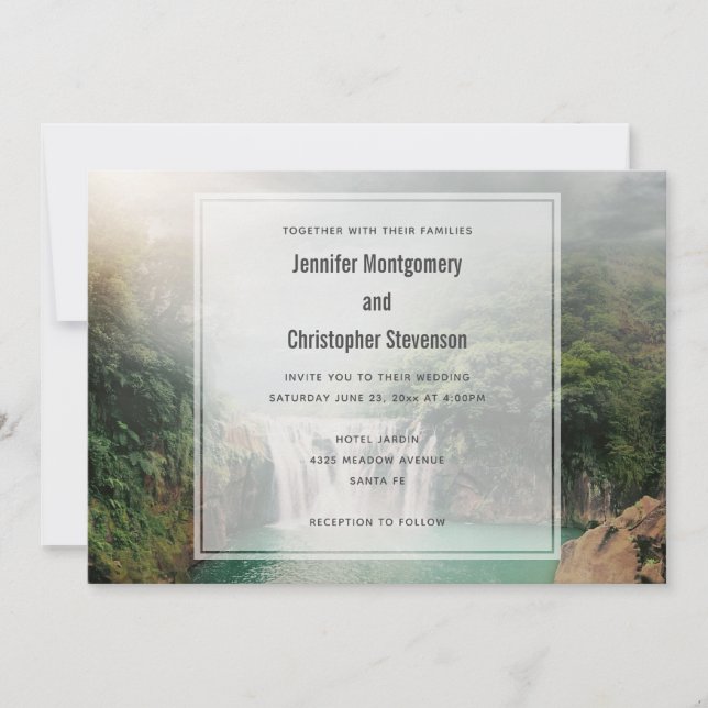 Beautiful Waterfall by a Lush Green Forest Wedding Invitation (Front)