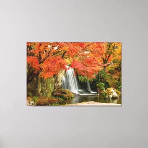 Beautiful Waterfall Fall Leaves Nature Photography Canvas Print