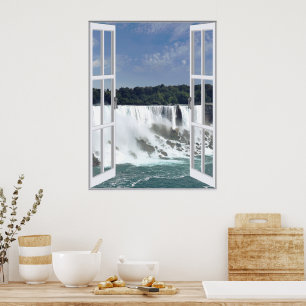 Beautiful Waterfall Faux Window View Poster