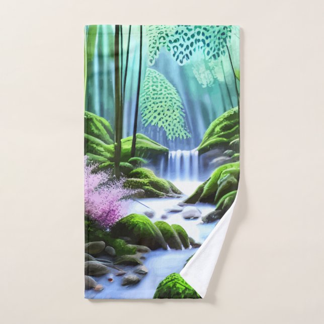 Beautiful Waterfall Forest Stream Fauna Flora Hand Towel (Hand Towel)