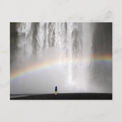Beautiful waterfall in Iceland with a rainbow Postcard