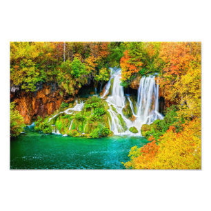 Beautiful Waterfall in the Autumn Forest Photo Print