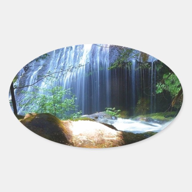 Beautiful Waterfall Jungle Landscape Oval Sticker (Front)