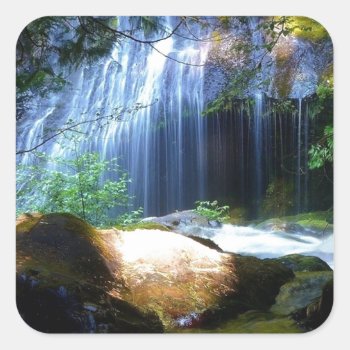 Beautiful Waterfall Jungle Landscape Square Sticker by Beauty_of_Nature at Zazzle