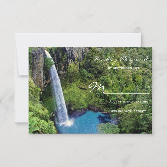 Beautiful Waterfall Outdoor Wedding RSVP Cards (Front)
