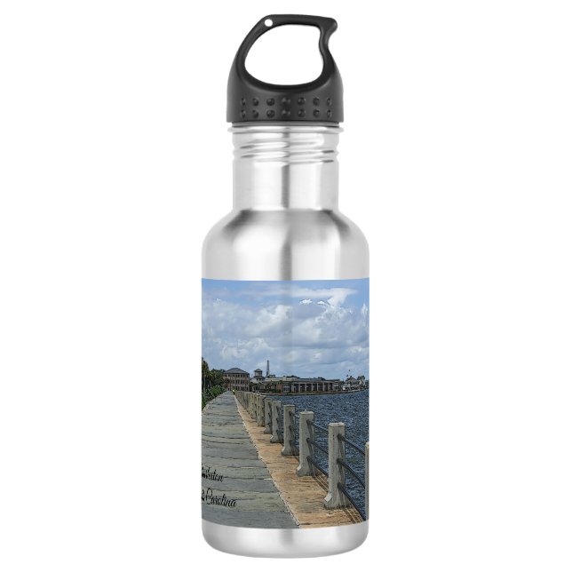 Beautiful Waterfront Walkway Water Bottle (Front)