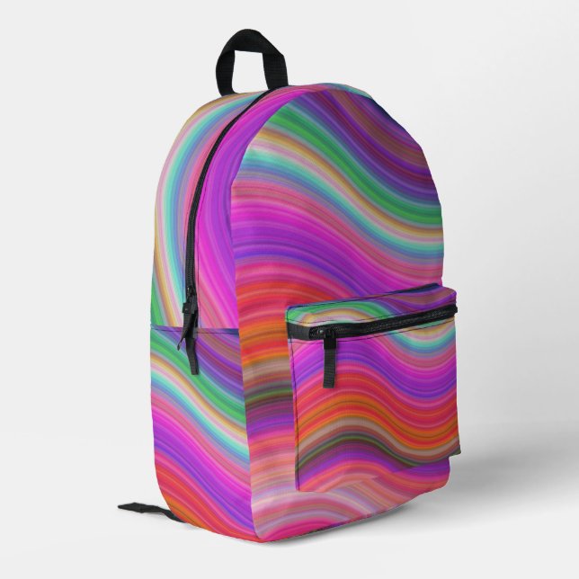Beautiful Wavy Colors of the Rainbow Printed Backpack (Back Corner Left)