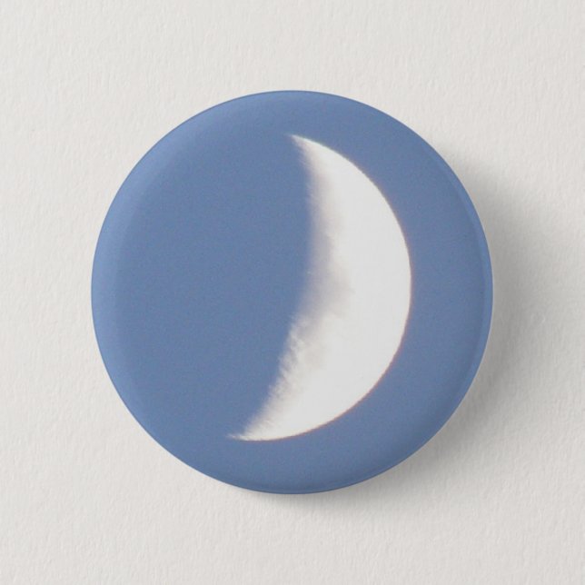 Beautiful Waxing Crescent Moon in Daylight Button (Front)