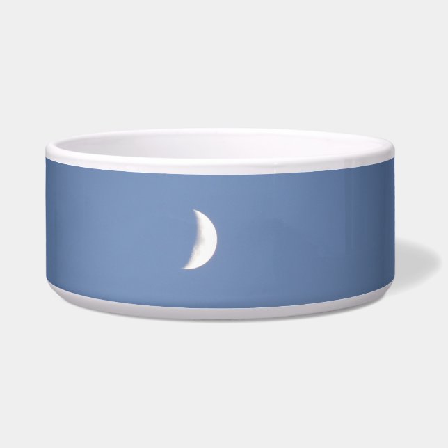 Beautiful Waxing Crescent Moon in Daylight Dog Bow Bowl (Front)