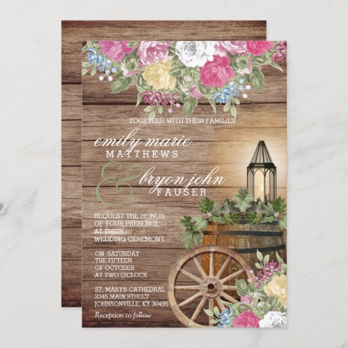 Beautiful Weathered Wood with Colorful Floral Invitation