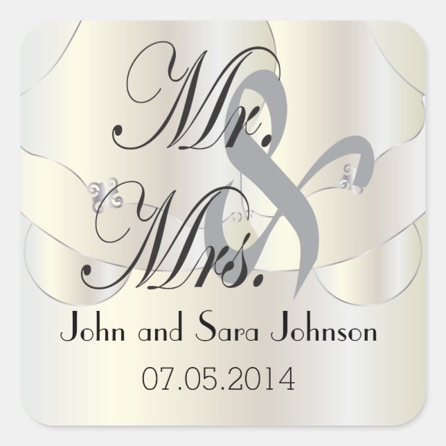 Beautiful Wedding Bells | Personalized Square Sticker (Front)