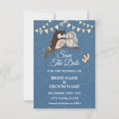 Beautiful Wedding Blue Brown Owl Glitter Save The  Save The Date (Back)