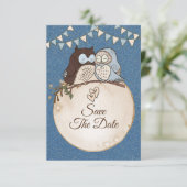 Beautiful Wedding Blue Brown Owl Glitter Save The  Save The Date (Standing Front)