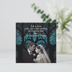Beautiful wedding couple on a blue Tree of Life Invitation